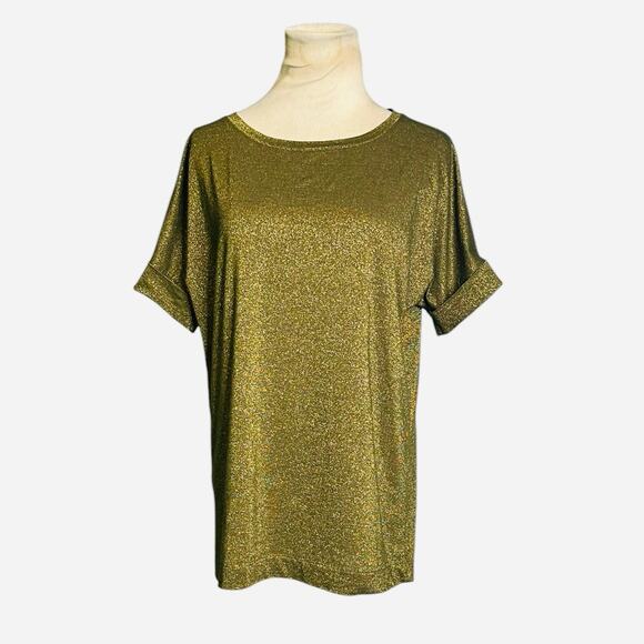 Mango metallic gold cuffed short sleeves top size XS - Picture 1 of 10